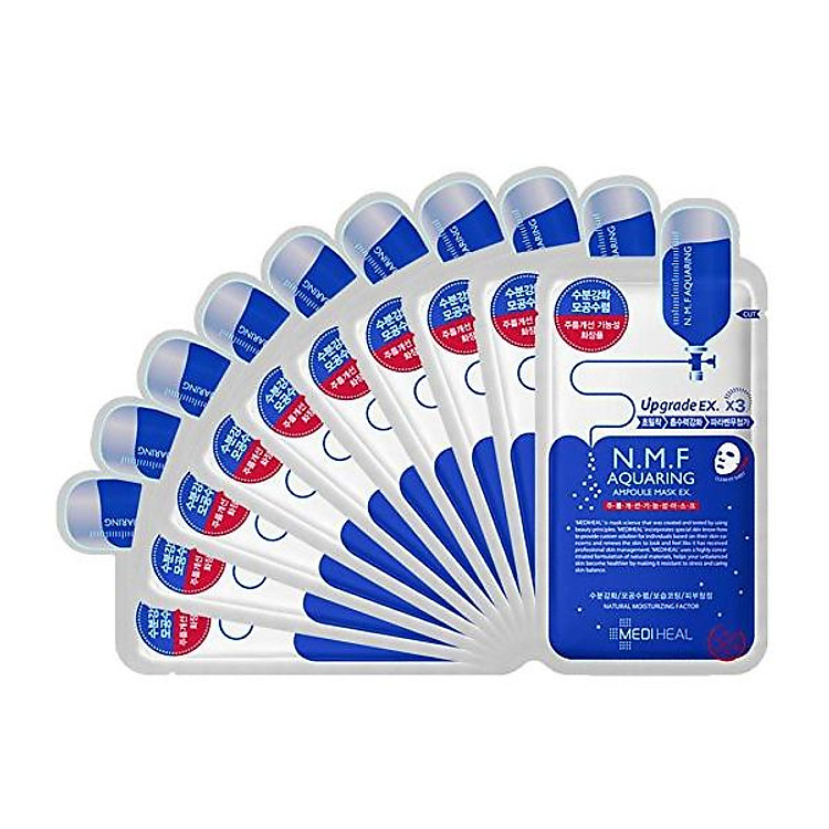Hộp 10 Mặt nạ cấp nước dưỡng ẩm cho da khô Mediheal N.M.F Aquaring Ampoule Mask Ex