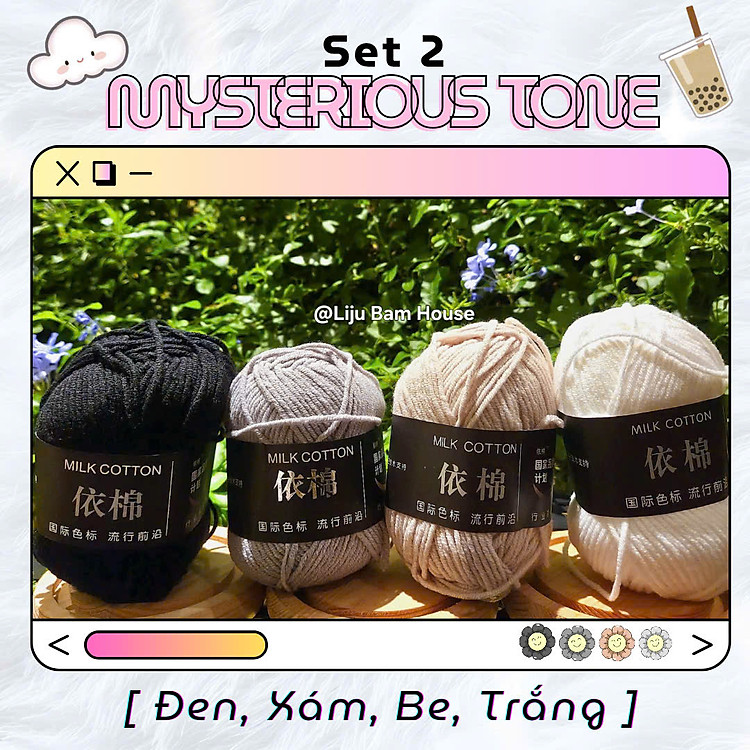 Set 4 cuộn len, học móc len full phụ kiện cho người mới bắt đầu Liju Bam House