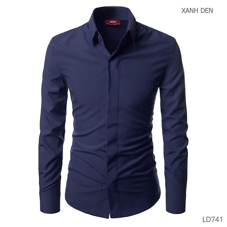 Áo sơ mi nam giấu nút vải Lụa thoáng mát, không nhăn form suông LAVIC-741