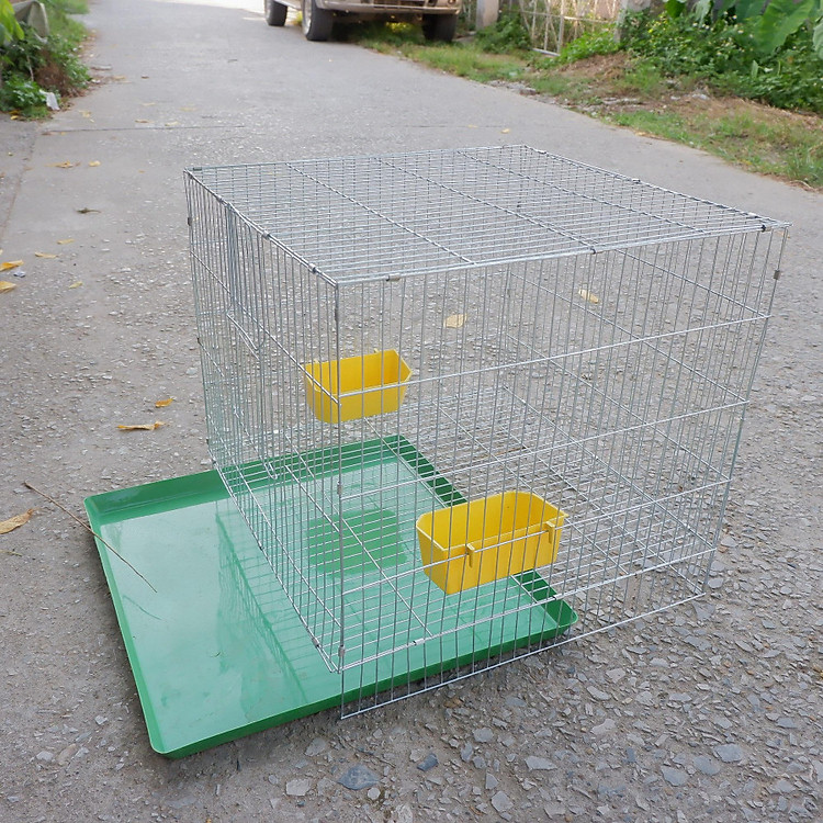 Lồng chim cảnh lắp ghép ( 50x50x50cm) - Lồng bồ câu phủ kẽm màu trắng + tặng máng ăn, máng uống, khay