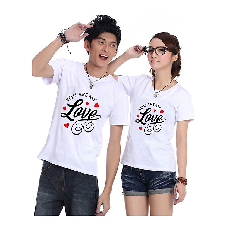 Bộ Áo Thun Đôi Nam Nữ Tình Yêu Của Tôi Màu Trắng