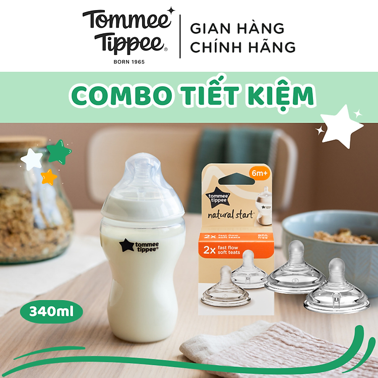 Combo Bình Sữa Tommee Tippee 340ml & Núm Ty Chính hãng Tiết kiệm - Hình ảnh 2