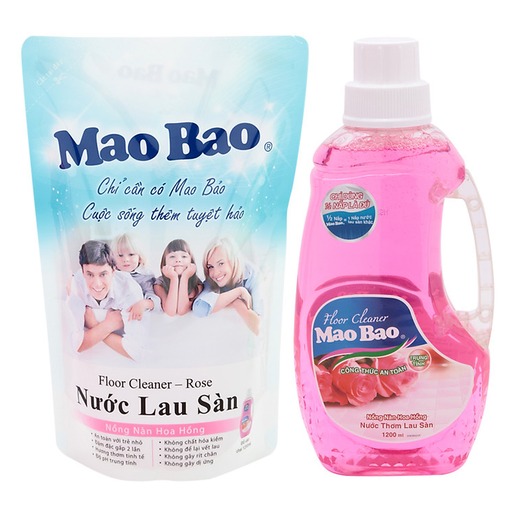 Combo 01 chai nước thơm lau sàn Mao Bao B1200ml + 01 túi nước thơm lau sàn Mao Bao R600ml - Hương hoa hồng