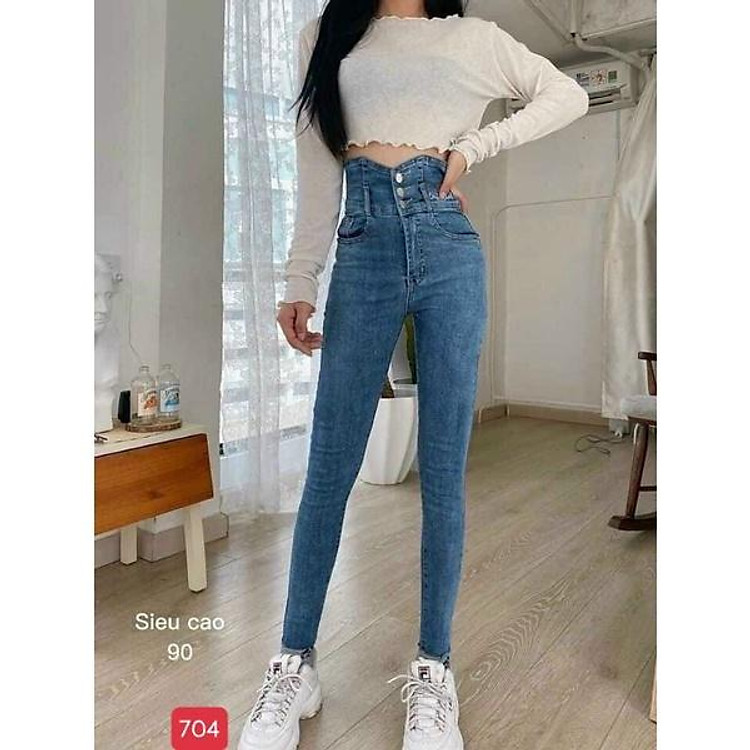 jeans nữ lưng cao 3 nút cài
