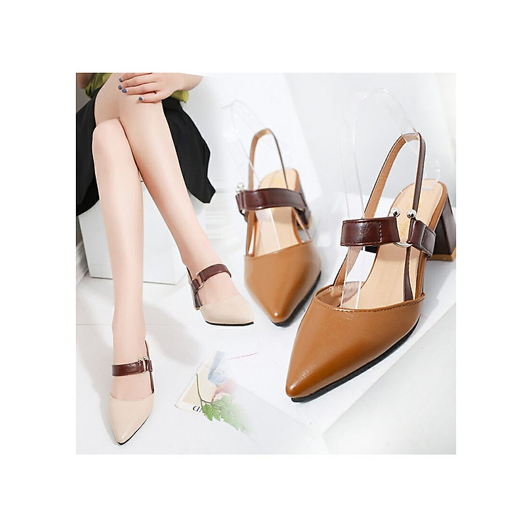 Giày Cao Gót 6CM Mũi Nhọn Gót Vuông Da Mềm Êm Chân 3Fashion - 3059