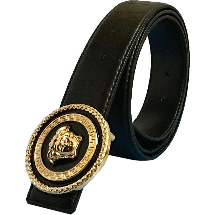 Thắt lưng nam dây da mặt tròn chạm khắc thời trang TOPEVS01 (dây đen)