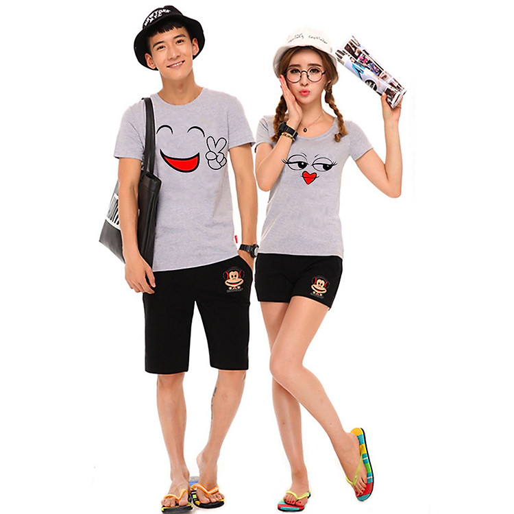 Bộ Áo Thun Đôi Nam Nữ Emotions Màu Xám