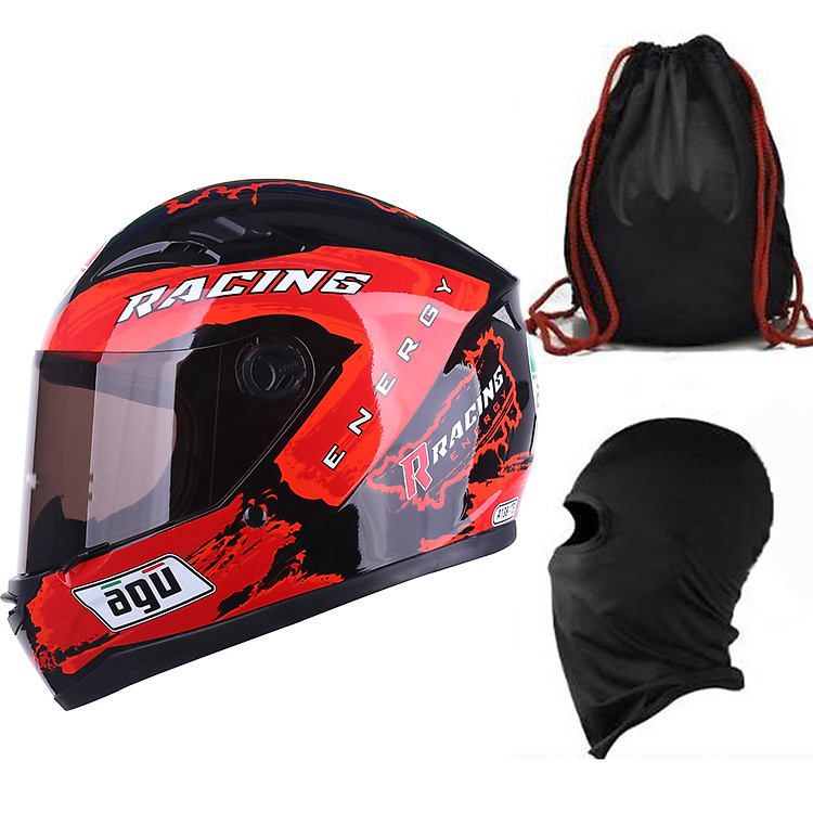 Mũ Bảo Hiểm Đẹp Fullface AGU Tem Racing + Khăn Ninja + Tặng kèm túi đựng nón chống trầy