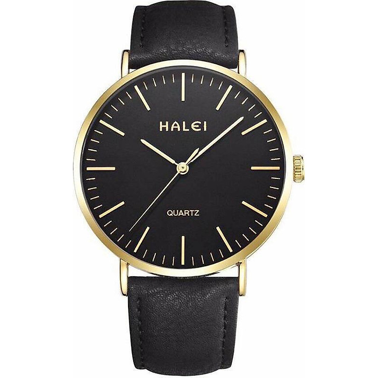 Đồng hồ Nam Halei cao cấp - HL542 Dây da đen mặt đen