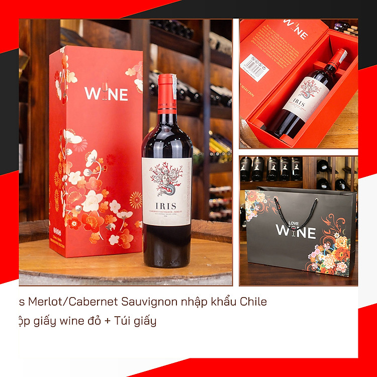 Hộp wine đỏ 1 chai Iris Merlot/ Cabernet Chile