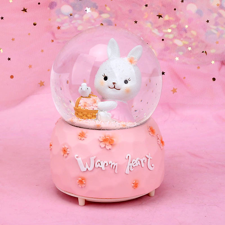 Quả Cầu Tuyết phát Nhạc có Đèn Cô Thỏ Hạnh Phúc (10*15cm)