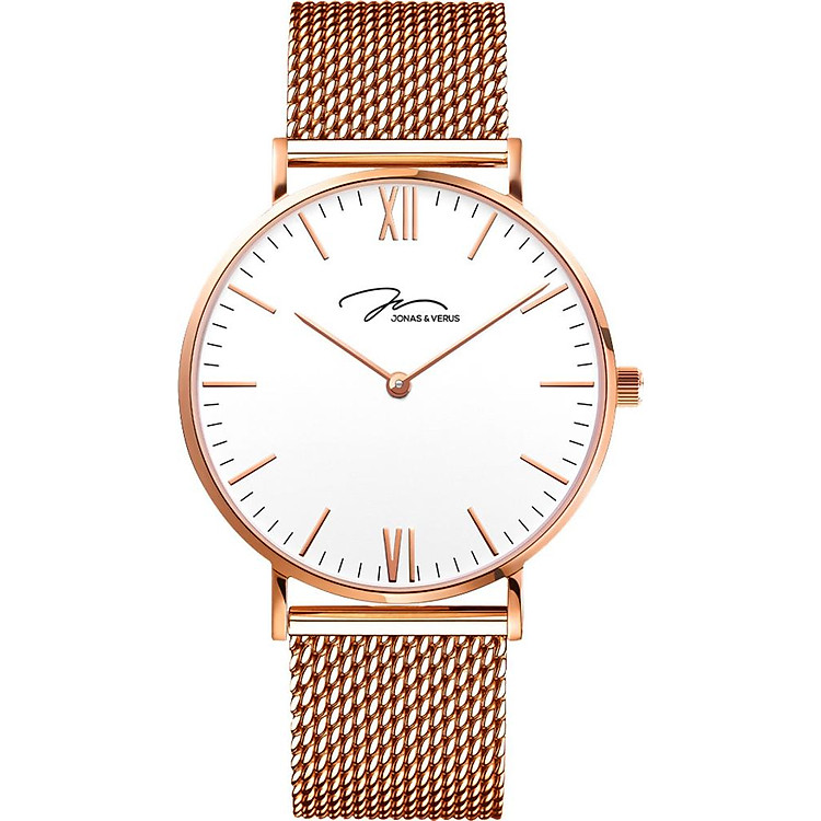 Đồng hồ đeo tay Nữ hiệu JONAS & VERUS X01646-Q3.PPWBP, Máy Pin (Quartz), Kính sappire chống trầy xước, Dây lưới thép không gỉ 316L