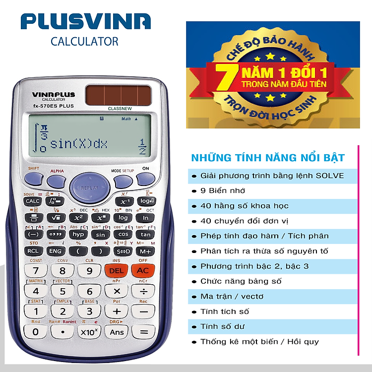 Máy tính học sinh Fx-570ES PLUS Bảo Hành 7 Năm