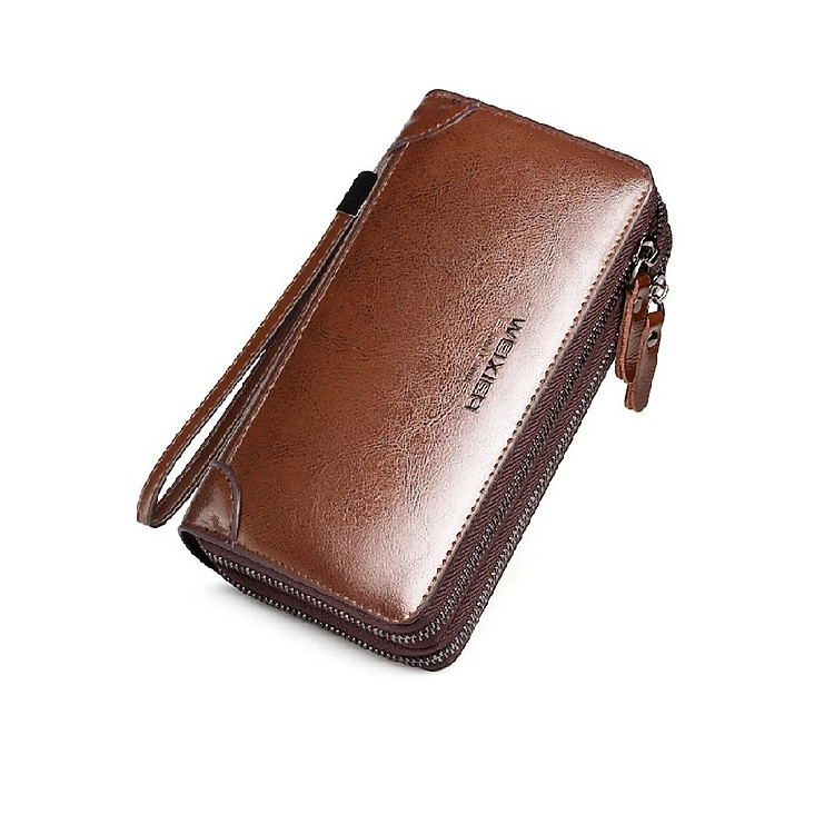 Ví cầm tay dự tiệc nam, da bò cao cấp 2 ngăn khóa, KT 20x12x5cm