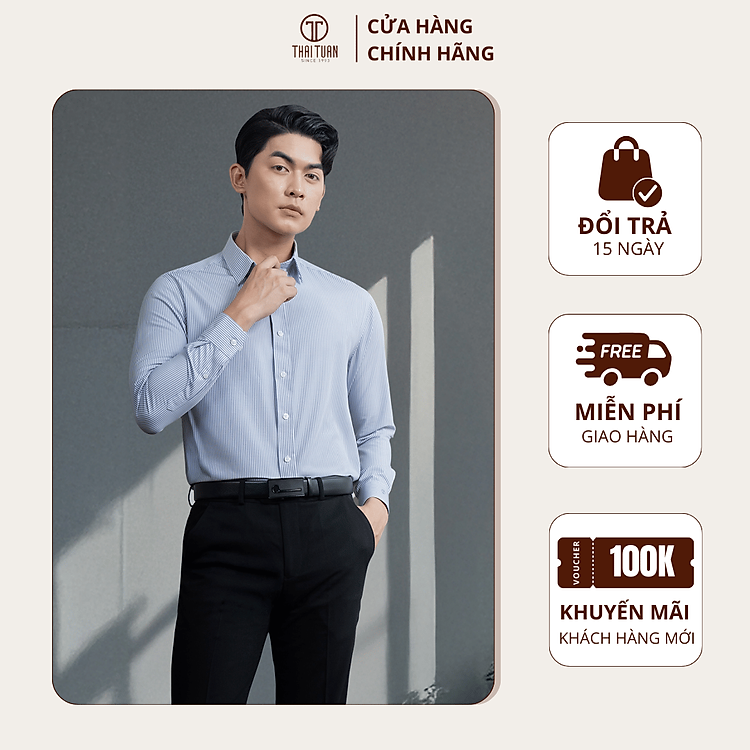 Áo sơ mi nam dài tay màu xám sọc trắng | Lịch lãm, nam tính, phong độ - Thời trang Công Sở/Dạo phố
