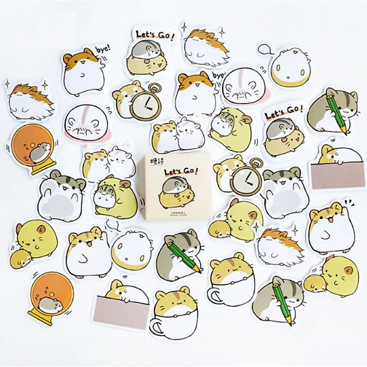 Hộp 45 Miếng Dán Sticker Trang Trí Hamster