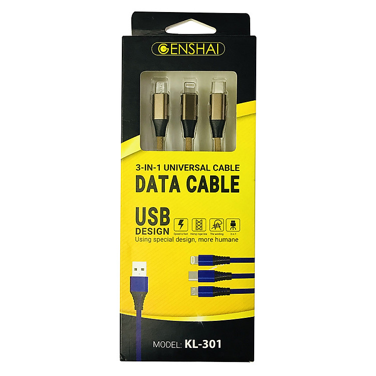 Dây Cáp Sạc 3 Trong 1 Micro USB/USB-C/Lightning GENSHAI KL301 - Hàng Chính Hãng