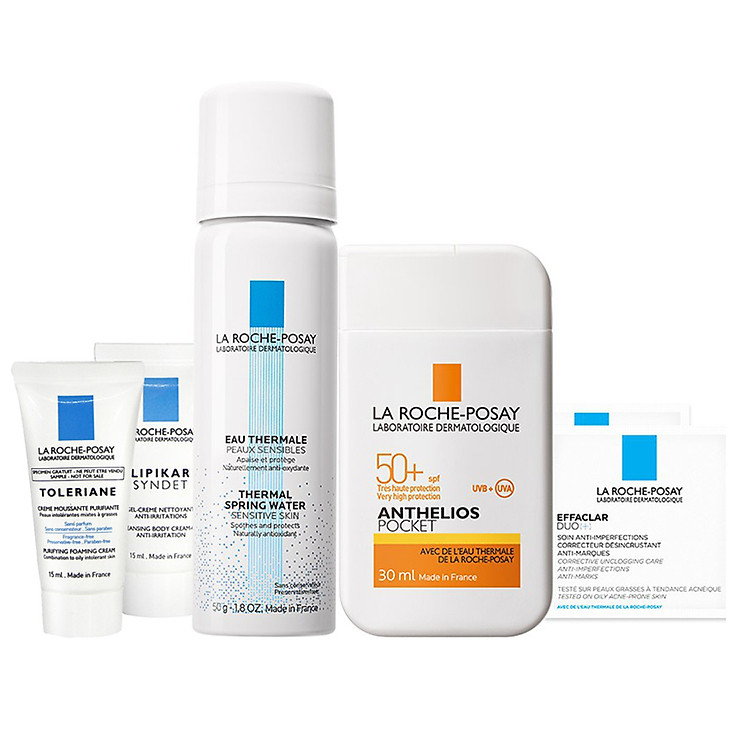 Bộ sản phẩm chăm sóc da ngày hè La Roche-Posay (Thermal Spring Water 50ml + Anthelios Ultra Light Travel 30ml + Sữa Rửa Mặt Toleriane 15ml + Duo+ 2ml + Lipikar 15ml)
