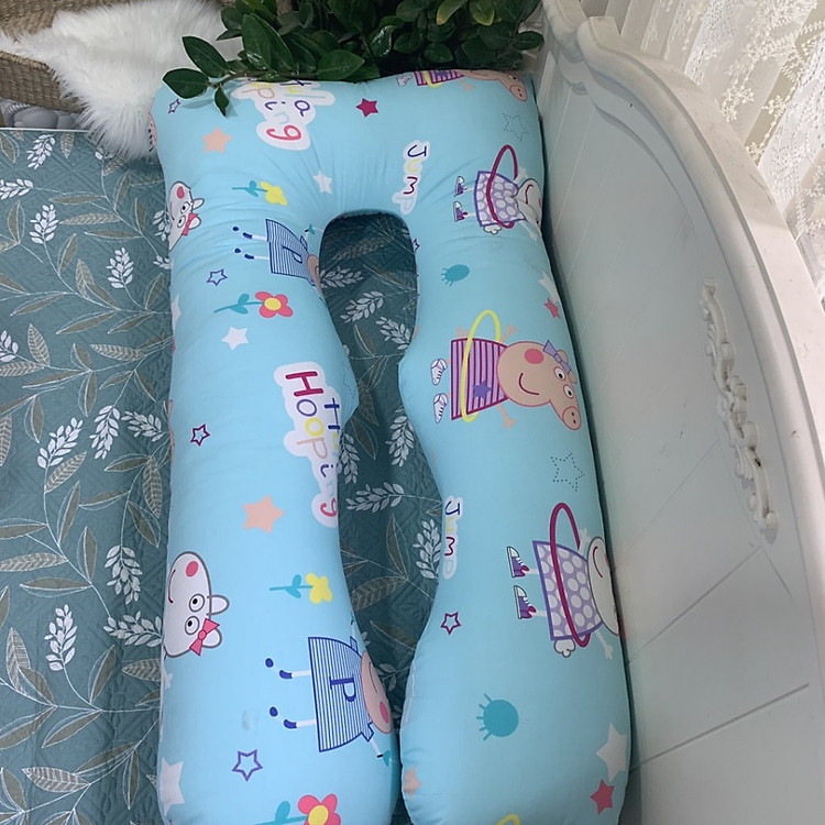 Gối ôm chữ U đa năng cho bà bầu - Heo Peppa - Tặng kèm 1 móc khóa Houston