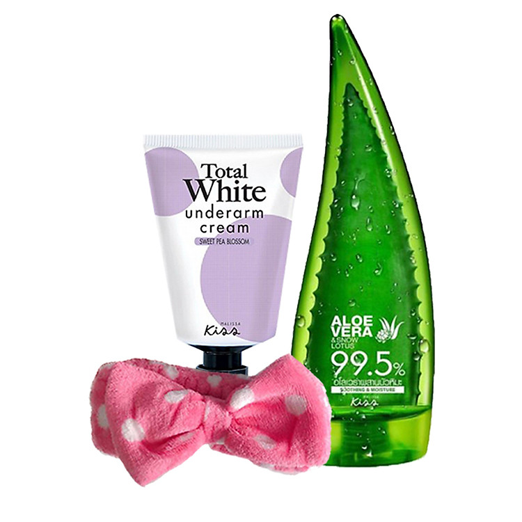 Combo Gel Nha Đam và Hoa Sen Tuyết + Kem dưỡng trắng vùng da dưới cánh tay Total White - Tặng Băng đô
