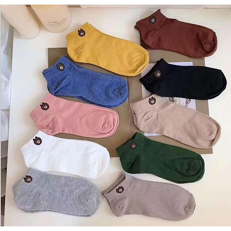 Set 10 đôi tất gấu nữ người lớn cổ ngắn - Tặng túi