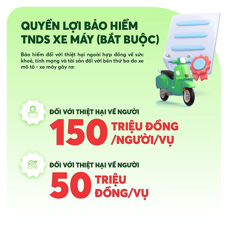 Bảo hiểm TNDS Xe máy (bắt buộc), số tiền bồi thường 150 triệu, giấy chứng nhận điện tử tiện dụng