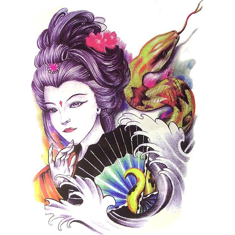 Hình Xăm Dán Cô Gái Geisha QSA013