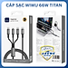 Cáp Sạc 66W 3 Đầu USB C sang USB C + USB C + iP TITAN LINK Series Wi-C060 - Hàng Chính Hãng