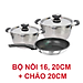 Bộ nồi inox và  chảo chống dính Fivestar Standard chống nóng nắp inox 3 đáy từ tặng 2 vá canh (1 nồi 16cmx 1 nồi 20cm và 1 chảo 22cm )