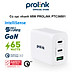 Củ sạc nhanh 65W PROLiNK PTC36501, 3 cổng (USB-A QC 3.0 & 2USB-C PD 3.0) IntelliSense, dùng cho điện thoại, iPad, Laptop - Hàng chính hãng