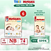 Tã/bỉm dán sơ sinh Huggies Skin Perfect NB 70+4 miếng với 2 vùng thấm giảm kích ứng da
