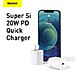 Bộ cốc cáp sạc nhanh Baseus 20W Si cho IP12, Củ sạc nhanh IP12 Baseus 20W Super Si Mini USB C hỗ trợ sạc nhanh QC3.0 PD - Hàng chính hãng