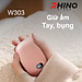 Máy sưởi ấm mini chạy pin cầm tay đèn LED Rhino W303, 3 mức độ nhiệt,  Làm ấm nhanh _ Hàng chính hãng