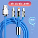 Cáp Sạc 3 dây Trong 1 120W 6A Cổng USB Bằng Silicone Và Hợp Kim Kẽm Sạc Nhanh Bảo hành 12 Tháng