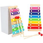 Combo 7 món đồ chơi cho bé phát triển trí tuệ (đàn gỗ, tháp gỗ, luồn hạt, sâu gỗ, đồng hồ gỗ, thả hình 4 trụ, lục lạc tròn ) 2