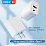 Củ sạc nhanh ROCKSPACE T43 2 cổng USB-TypeC sạc nhanh 20w hàng chính hãng - Bảo hành 12 tháng