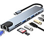Bộ Chuyển Đổi Hub USB C Hub 8 Trong 1 Type C 3.1 Sang 4K RJ45 Đọc Thẻ SD / TF Cho MacBook Notebook Laptop Máy Tính-Hàng Chính Hãng