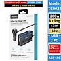 Tẩu sạc đa năng mở rộng Choetech TC0021 thành 3 cổng cắm tẩu và 1 Usb + 2 Usb C công suất 200W (Hàng chính hãng)