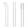 Bộ 4 Ống Hút Thủy Tinh Chịu Nhiệt (2 Cong + 2 Thẳng) + 2 Cọ Rửa + 1 Túi Vải
