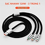 Dây cáp sạc nhanh eXtreme DS5301 cáp sạc 3 đầu 6A type C Android, Light.ning IP, Micro USB đường kính dây lớn - Hàng chính hãng