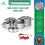 Bộ nồi inox 304 bếp từ 3 đáy và xửng hấp inox 24cm Fivestar nắp kính tặng 1 SẠN INOX