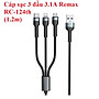 Cáp sạc 3 đầu đa năng 3.1A Remax RC124th (1.2m)  - Hàng chính hãng