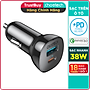 Củ Sạc Điện Thoại Ô Tô 38W CHOETECH TC0005 V2 USB Quick Charge 3.0 18W, Type-C PD 20W - Hàng Chính Hãng