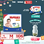 Tã/bỉm quần Huggies Skin Care Mega Jumbo M102+4 miếng với tràm trà dịu da