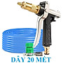 Bộ dây vòi xịt nước rửa xe, tưới cây . tăng áp 3 lần, loại 20m 206236 đầu đồng, đai+ tặng đai