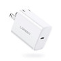 sạc nhanh cổng usb type c power delivery chân sạc chuẩn US xếp được màu trắng Ugreen 137DV70226CD 18W PD hàng chính hãng