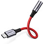 USB type C sang audio 3.5mm truyền âm thanh vỏ nhôm chống nhiễu dài 10cm màu đỏ  Ugreen 70506 AV153 Hàng Chính Hãng