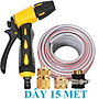 Bộ dây vòi xịt nước rửa xe, tưới cây . tăng áp 3 lần, loại 15m 206236 đầu đồng,cút đồng+ tặng đai
