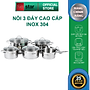 Bộ nồi quánh inox 304 FiveStar 3 đáy từ 5 món nắp kính , quai oval , Tặng 10 muỗng inox