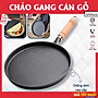 Chảo Gang Tròn Chống Dính Size 20-26Cm Cán Gỗ Chống Bỏng Đổ Bánh Xèo Chiên Trứng Dùng Cho Mọi Loại Bếp
